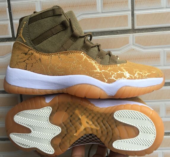 New Air Jordan 11 Olive Gold White Shoes - Click Image to Close